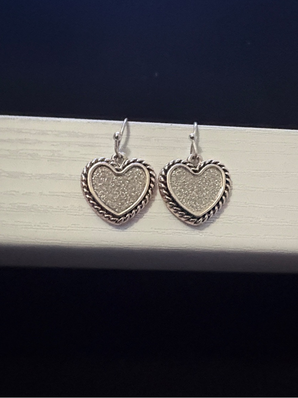 Silver Heart Drop Earrings - Sparkling Heart Dangle